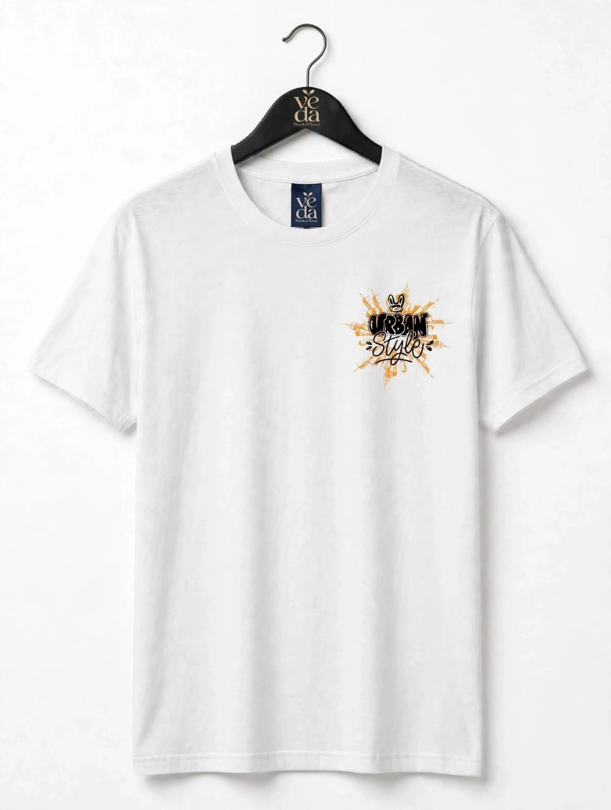 VEDA Fashion Premium Urban Metro Printed White Men's T-Shirt | 100% Cotton | Regular Fit