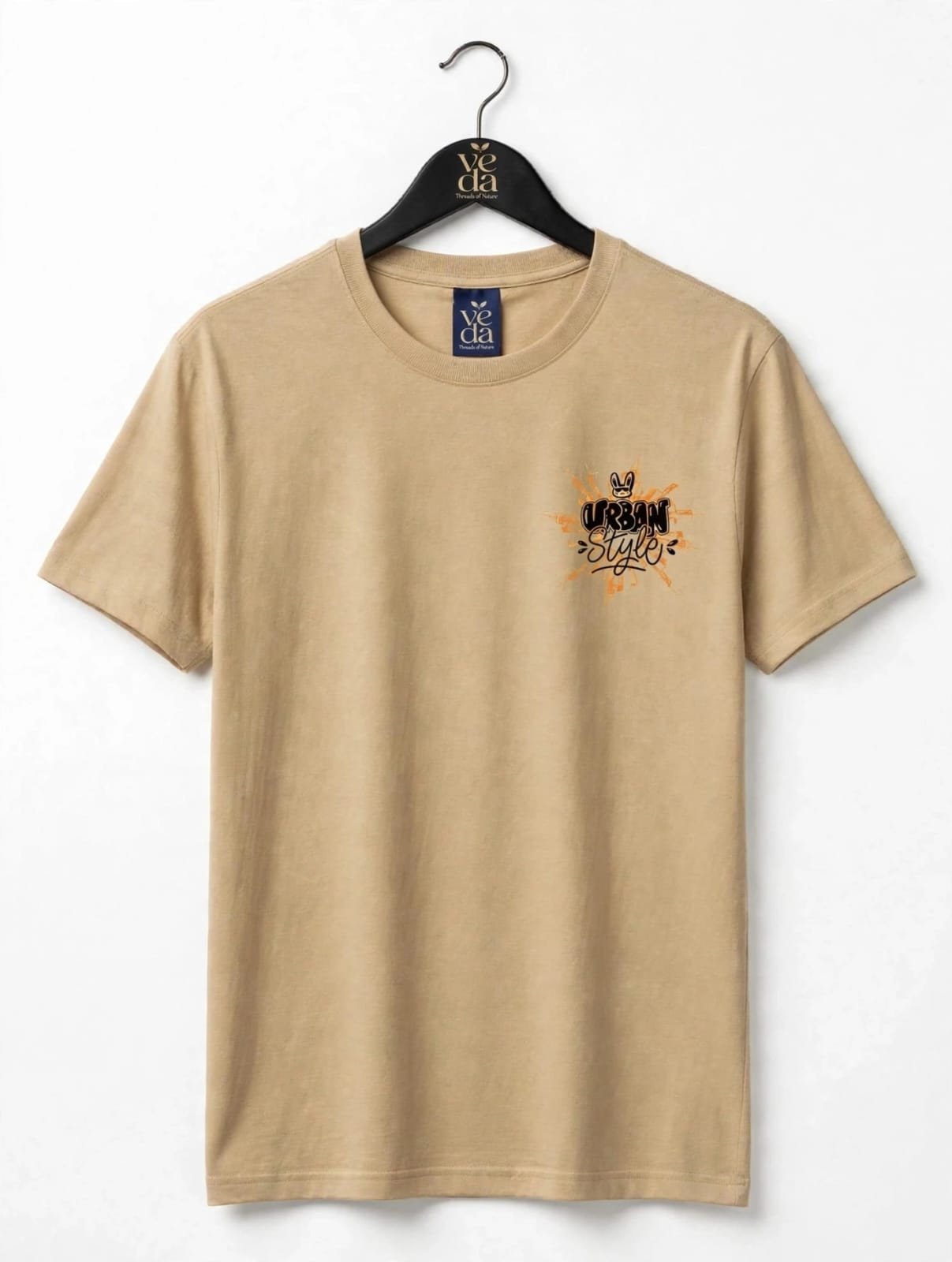 VEDA Fashion Premium Urban Metro Printed Beige Men's T-Shirt | 100% Cotton | Regular Fit