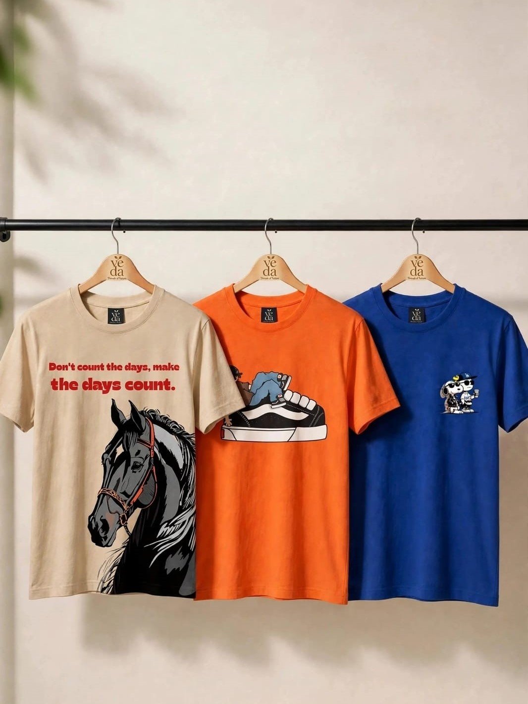 VEDA Fashion Premium Printed Men’s Combo (Beige, Carrot, Royal Blue) T-Shirts (Regular Size)