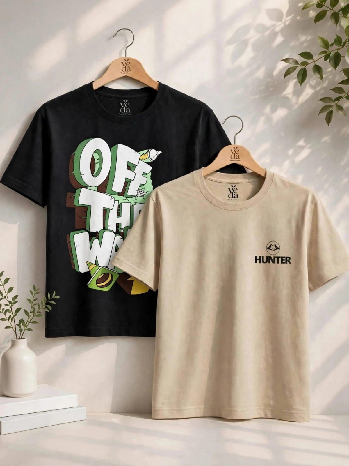 VEDA Fashion Premium Printed Men’s Combo (Black, Beige) T-Shirts (Regular Size)