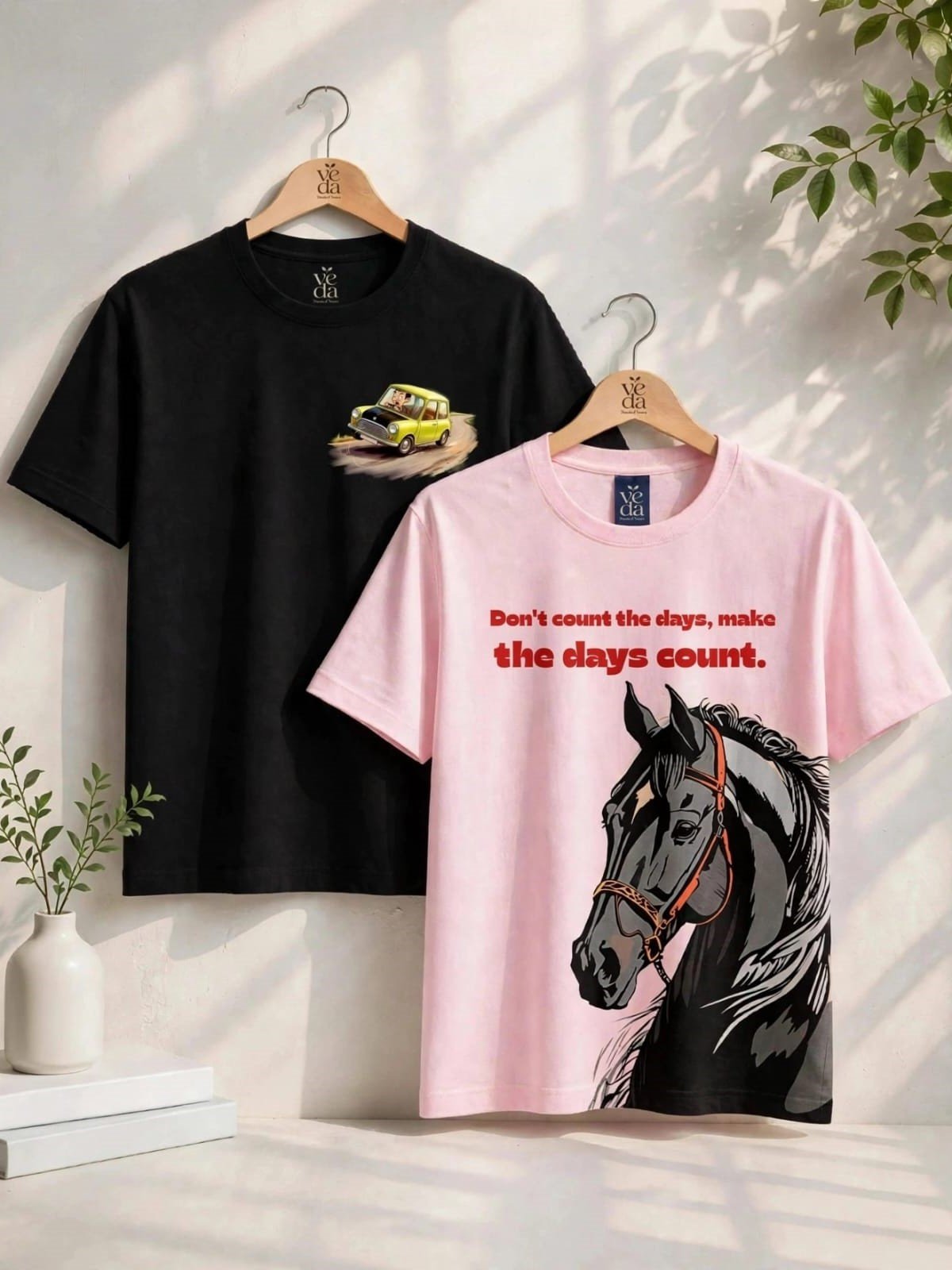 VEDA Fashion Premium Printed Men’s Combo (Black, Icy Pink)T-Shirts (Regular Size)