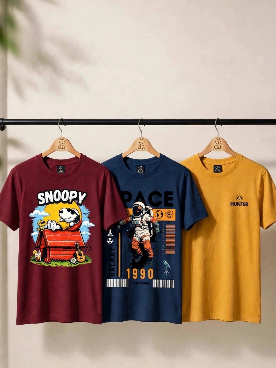 VEDA Fashion Premium Printed Men’s Combo (Maroon, Navy Blue, Mustered Yellow) T-Shirts (Regular Size)