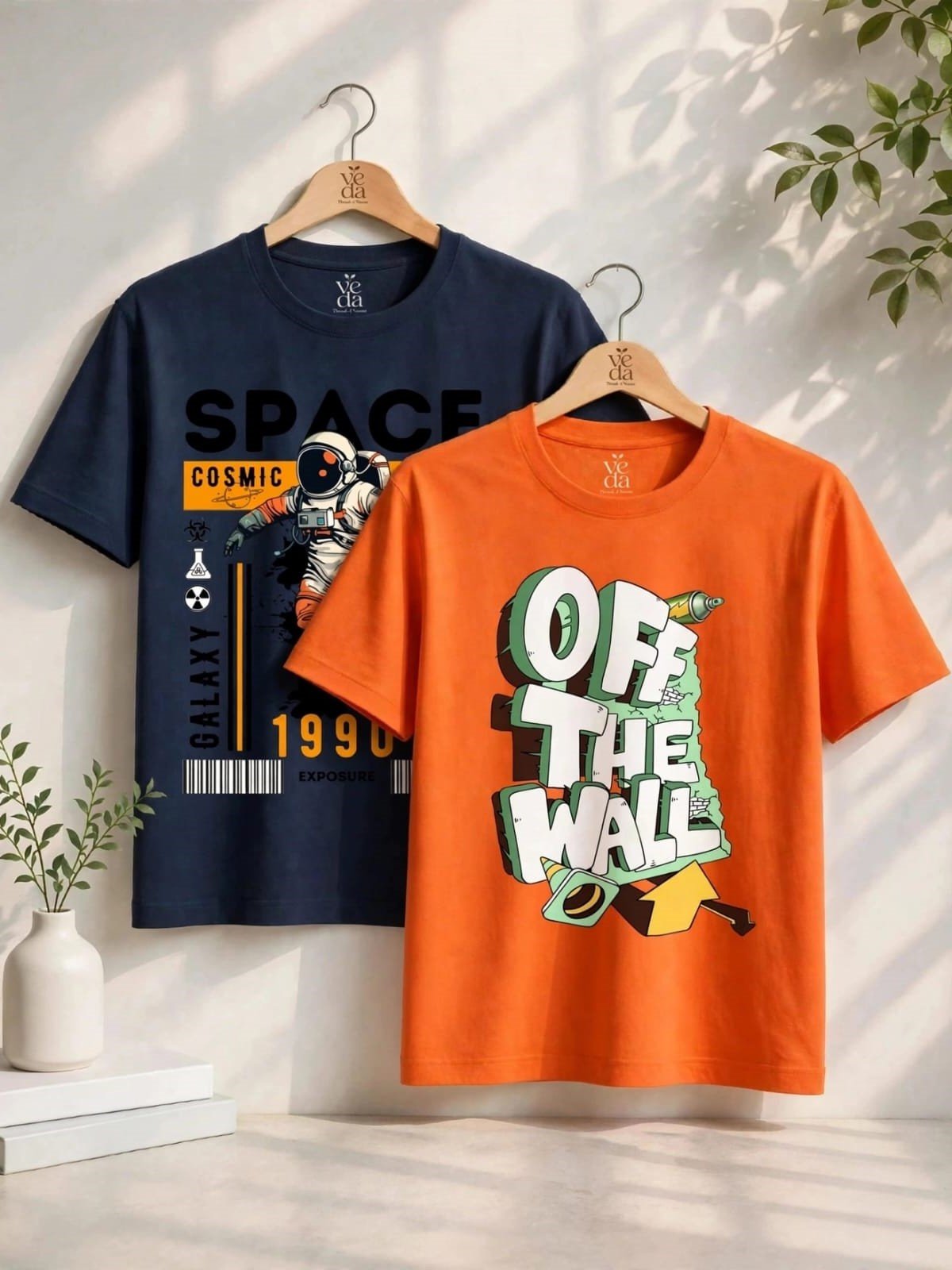 VEDA Fashion Premium Printed Men’s Combo (Navy Blue, Carrot)T-Shirts (Regular Size)