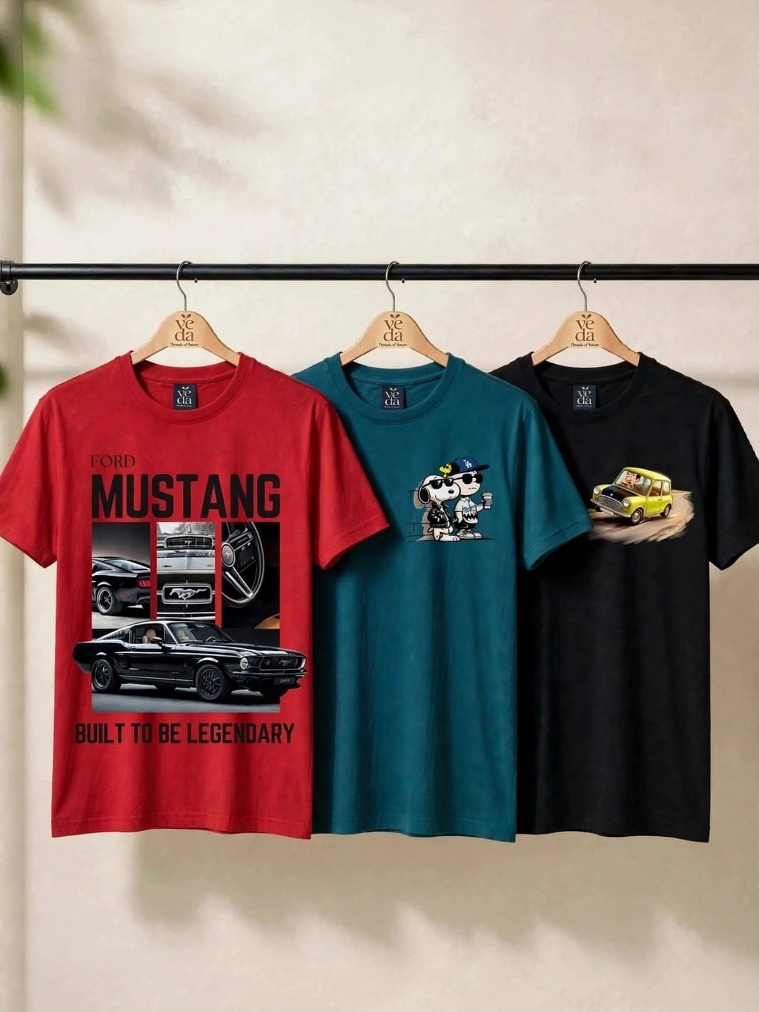 VEDA Fashion Premium Printed Men’s Combo (Red, Petrol Green, Black) T-Shirts (Regular Size)