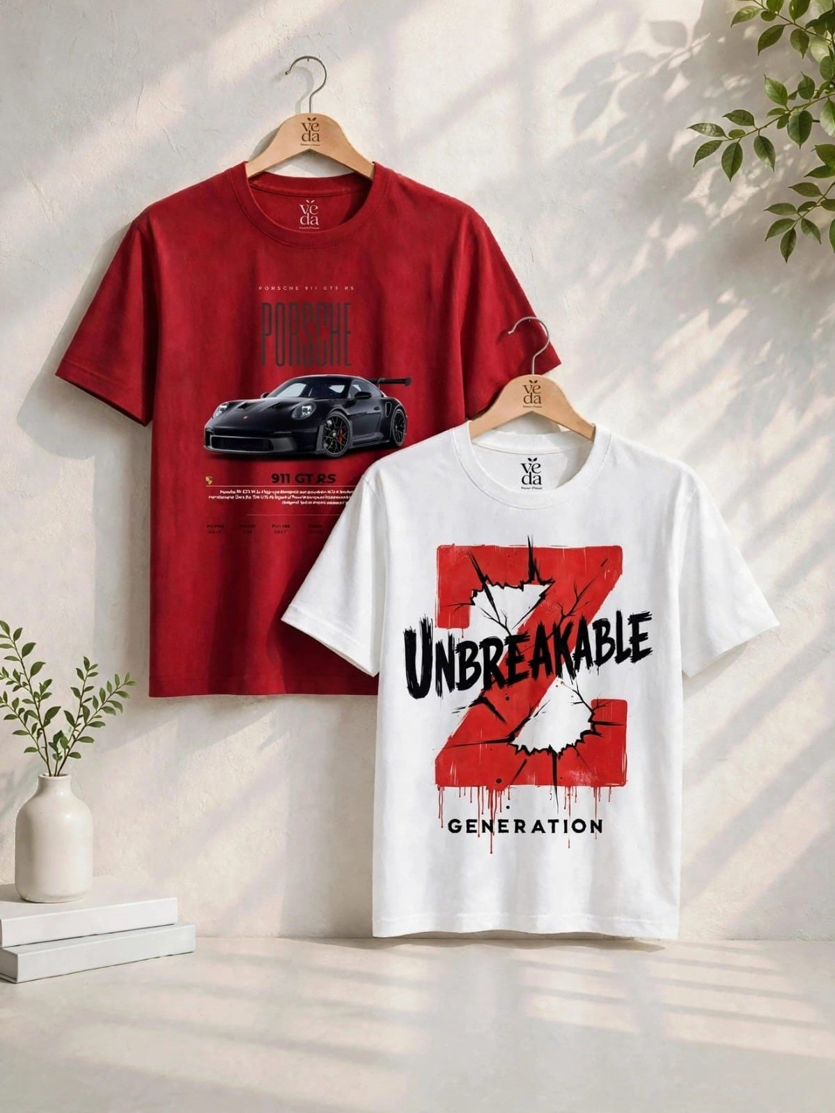 VEDA Fashion Premium Printed Men’s Combo (Red, White) T-Shirts (Regular Size)