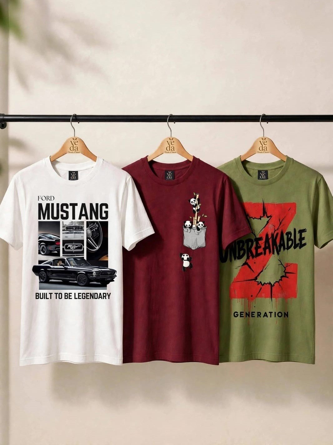 VEDA Fashion Premium Printed Men’s Combo (White, Maroon, Olive Green) T-Shirts (Regular Size)