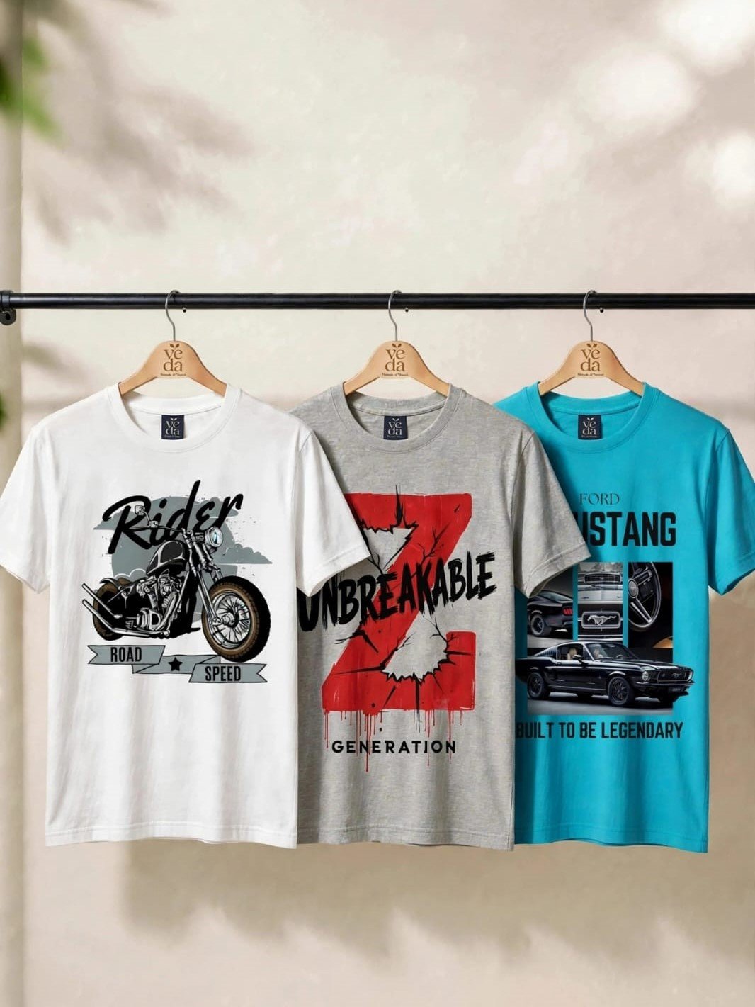 VEDA Fashion Premium Printed Men’s Combo (White, Grey Melange, Mint Blue) T-Shirts (Regular Size)