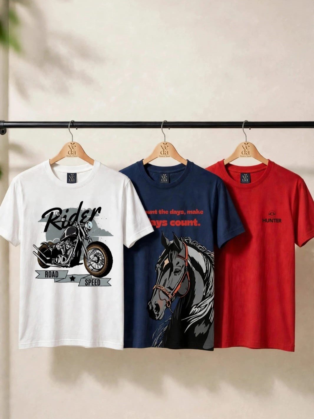 VEDA Fashion Premium Printed Men’s Combo (White, Navy Blue, Red) T-Shirts (Regular Size)