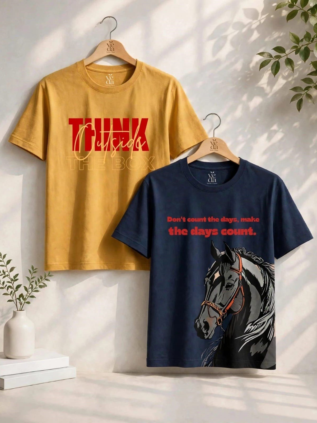 VEDA Fashion Premium Printed Men’s Combo (Yellow, Navy Blue) T-Shirts (Regular Size)